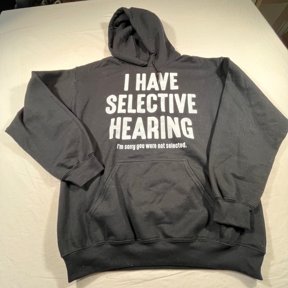 Instant Message Selective Hearing Hoodie Mens L Black NWOT Sarcastic Graphic